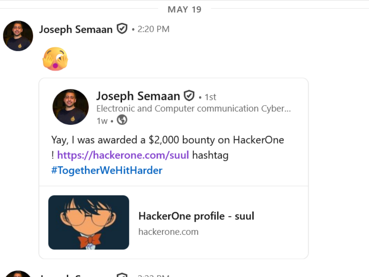 Bug bounty result from Joseph Semaan